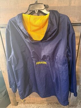 STARTER Navy Half-Zip Hooded Windbreaker with Yellow Lining